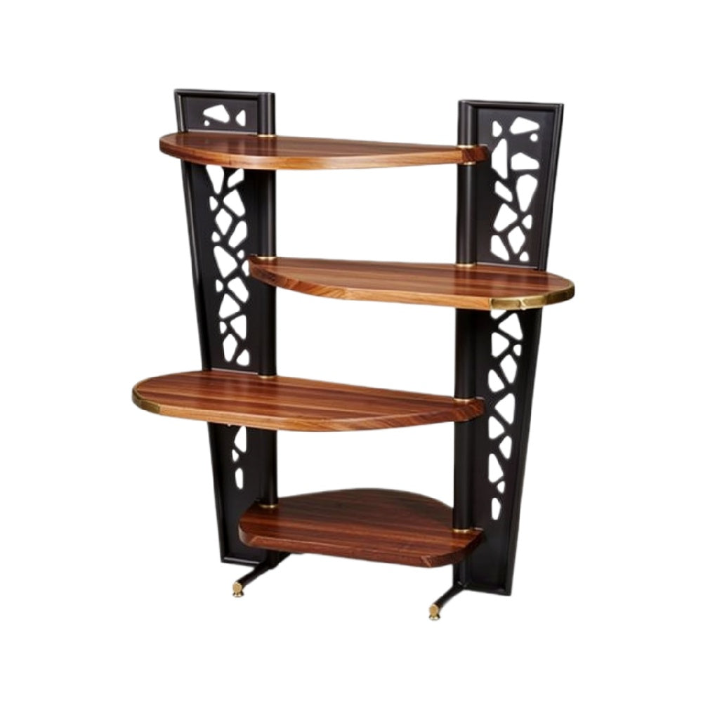 Elegante houten plankenkast met metalen accenten