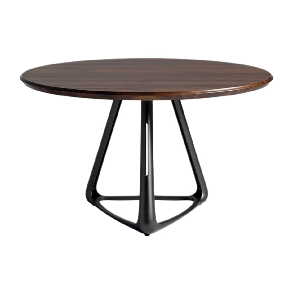 Ronde Houten Eettafel met Zwart Stalen Onderstel
